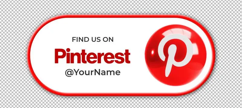 Round 3D Pinterest Icon with Linear Banner for Acquiring Followers on a Transparent Background