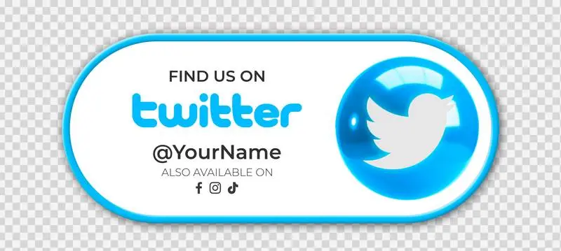 Round 3D Twitter Icon with Linear Banner for Acquiring Followers on a Transparent Background