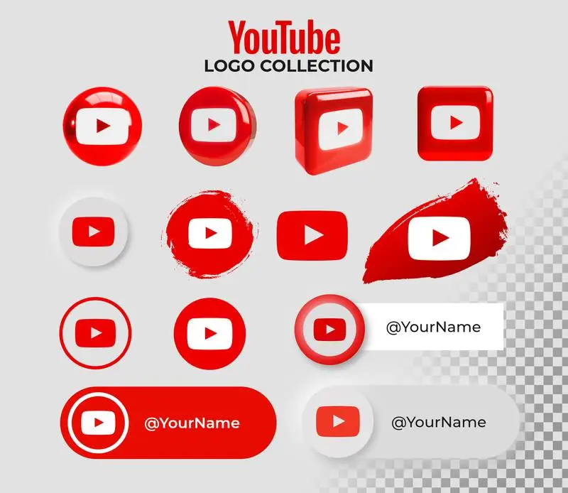 Icon Collection with YouTube Logo on Transparent Background