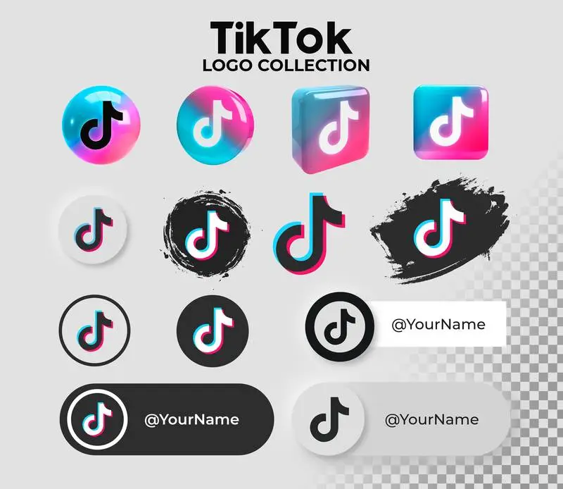 Icon Collection with TikTok Logo on Transparent Background