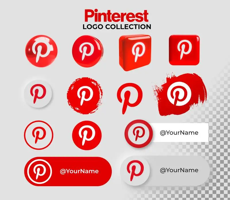 Icon Collection with Pinterest Logo on Transparent Background
