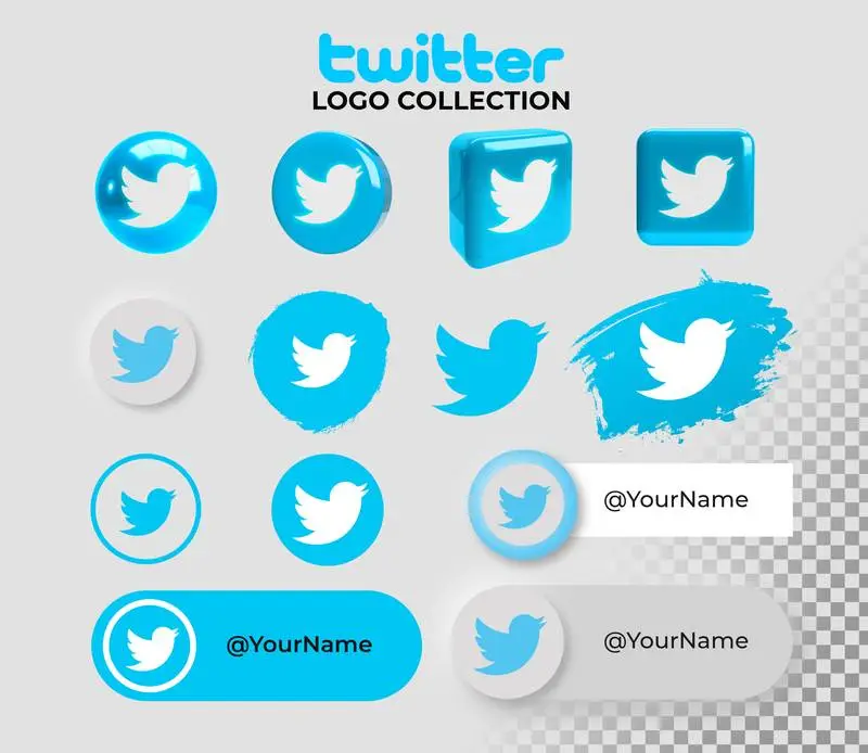 Icon Collection with Twitter Logo on Transparent Background