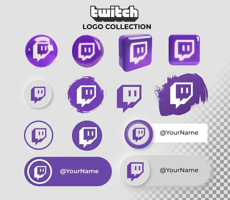 Icon Collection with Twitch Logo on Transparent Background