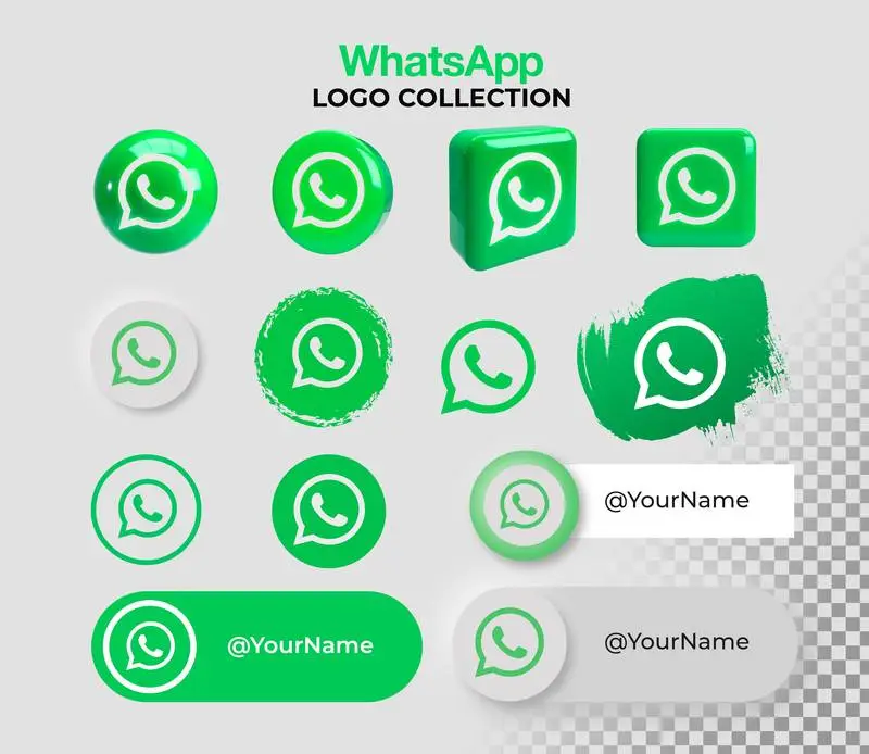 Icon Collection with Whatsapp Logo on Transparent Background