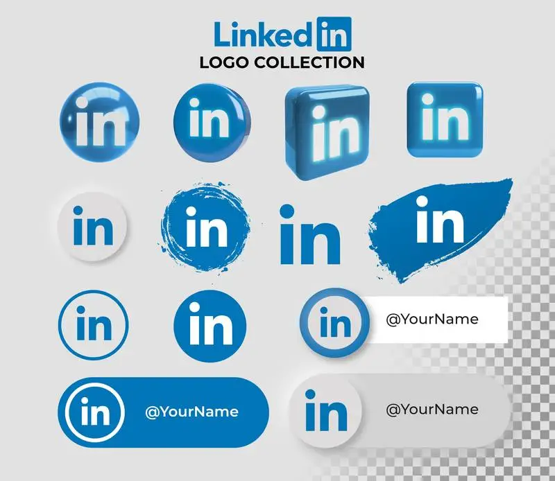 Icon Collection with Linkedin Logo on Transparent Background