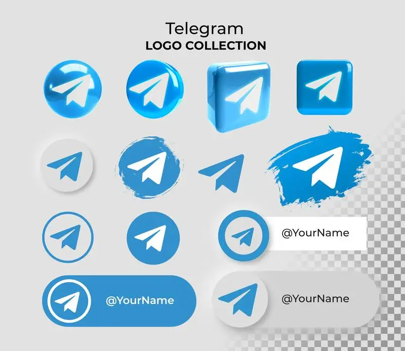 Icon Collection with Telegram Logo on Transparent Background