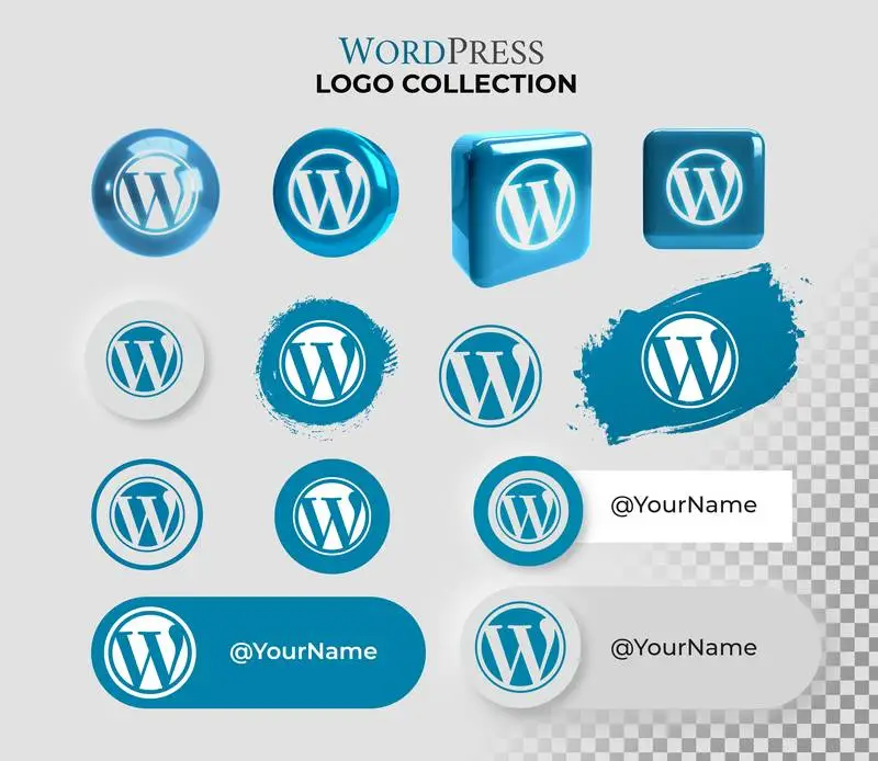 Icon Collection with WordPress Logo on Transparent Background