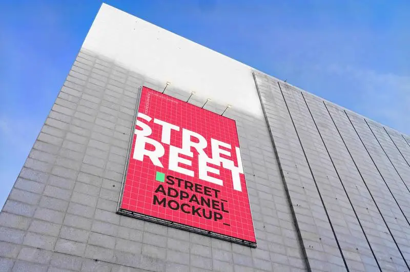 Mockup on Modern Building with Blue Sky