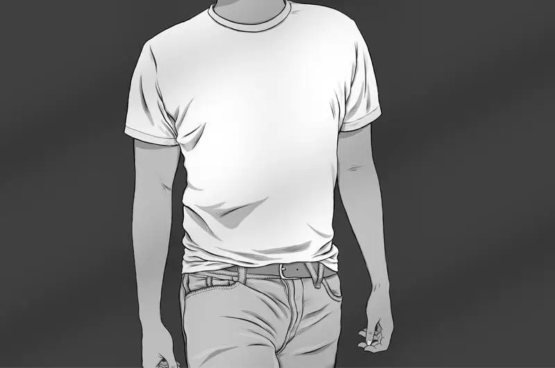 Black and White Illustration of a Person in a White T-Shirt on a Dark Background