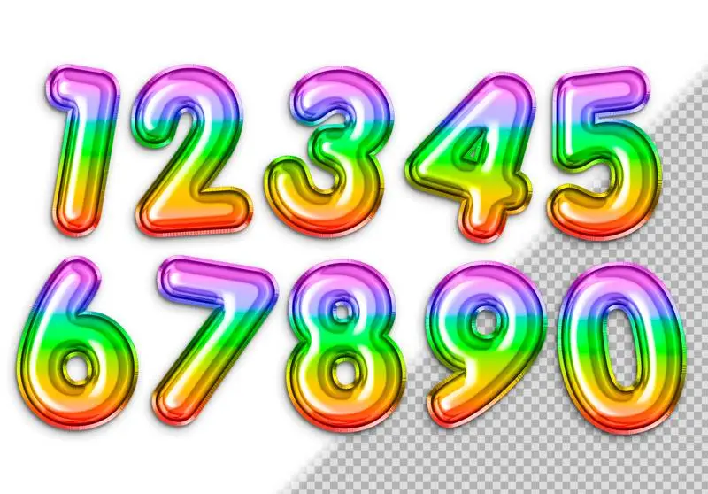 Rainbow Coloured Balloons in the Shape of Numbers