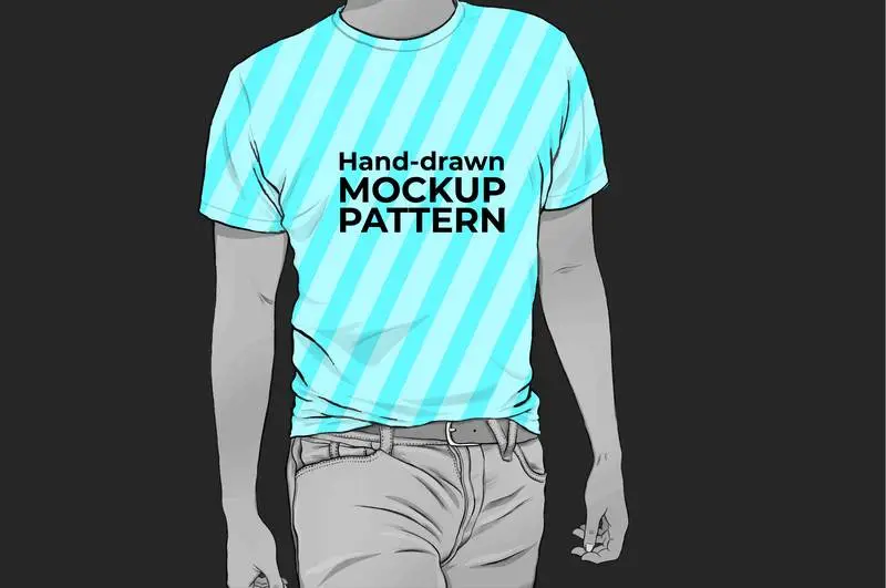 Mockup for Model Pattern with Hand-Drawn T-Shirt on Dark Background