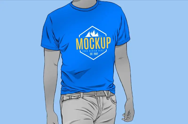 Mockup of Model with Hand-Drawn T-Shirt on a Dark Background