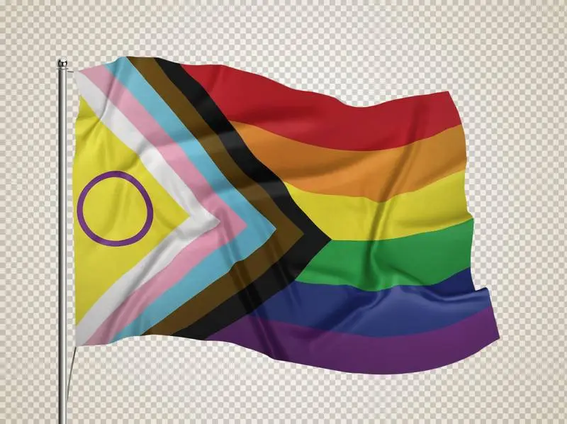 LGTBIQ+ Flag Flying on a Mast on a Transparent Background
