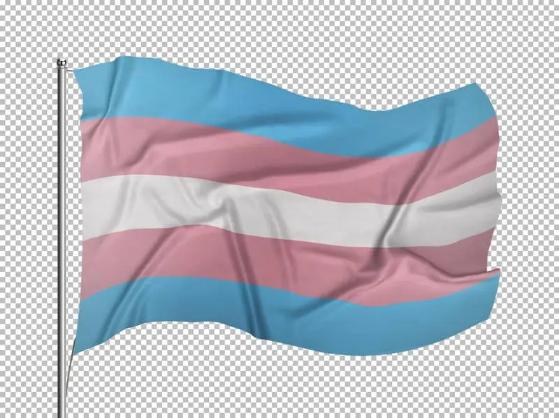 Trans Flag Flying on a Mast on a Transparent Background