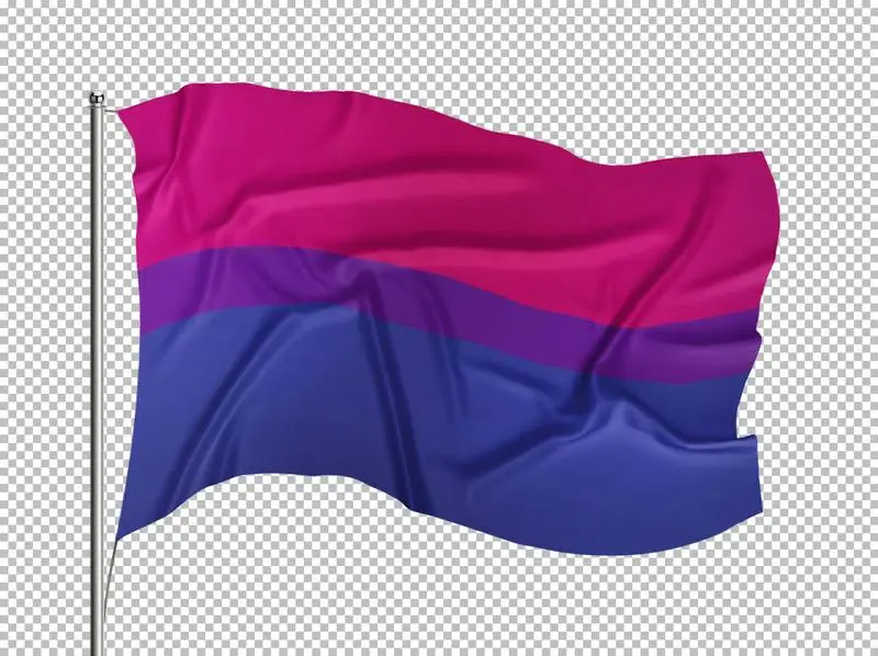 Bisexual Flag Flying on a Flagpole on a Transparent Background