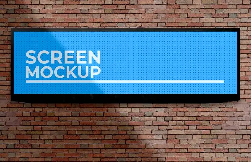Screen Banner Mockup on Brick Wall with Shadow
