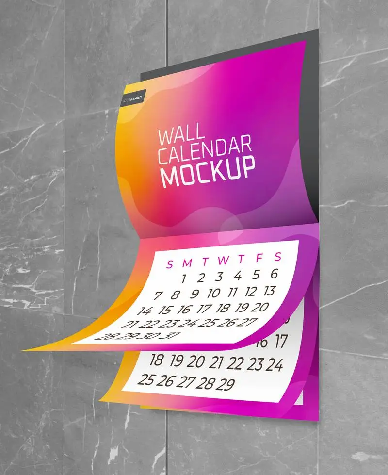 Mockup of Wall Calendar on Marble Slab Wall