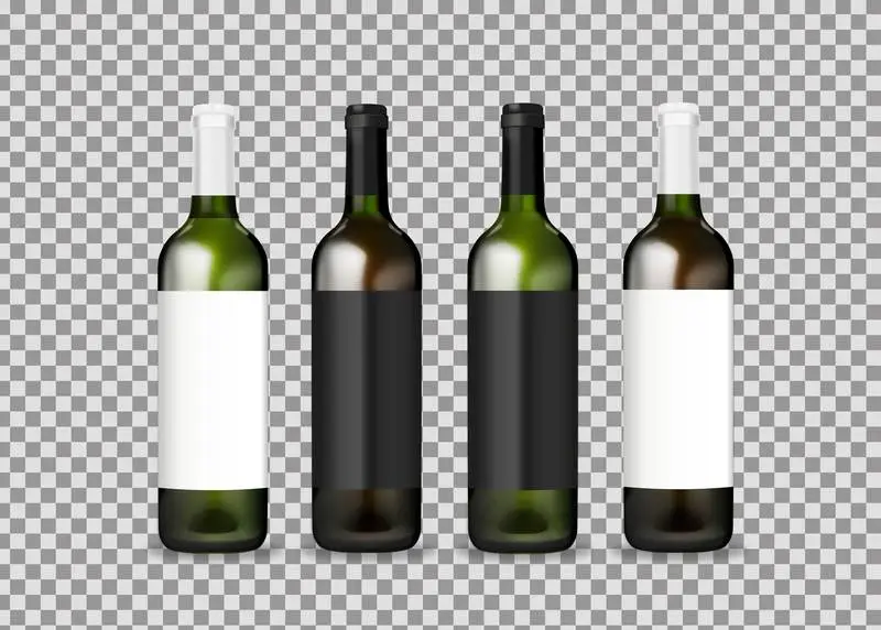 Pack of Sealed Bottles of Red and White Wine with Black and White Labels on Transparent Background