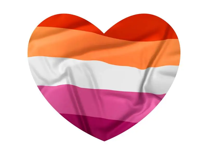 Heart Shape with Lesbian Flag on White Background