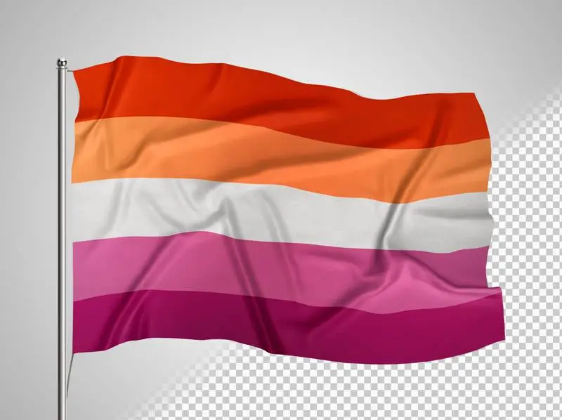Lesbian Flag Flying on a Mast on a Transparent Background