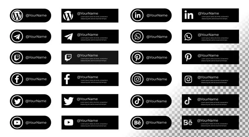 Set of Black Social Media Banners on a Transparent Background