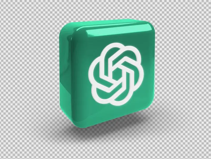 Green Square Icon with ChatGPT Logo with Perspective on Transparent Background