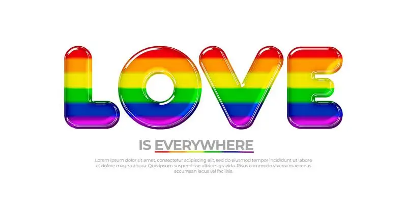 Banner with Love Text with LGBTQI Flag for Text on a White Background