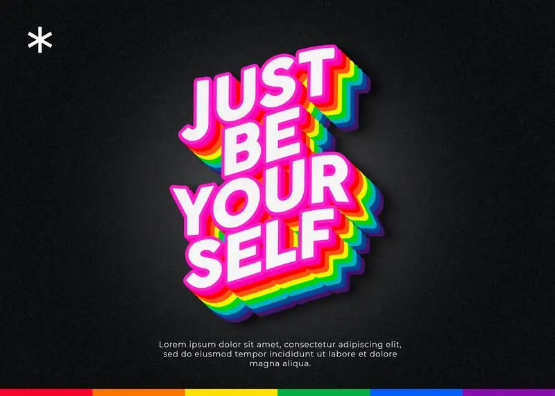 Empowerment Banner to Be Yourself with Rainbow Flag on a Black Background