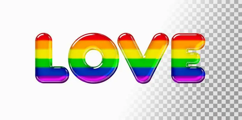 Rainbow Banner with the Word Love on a Transparent Background