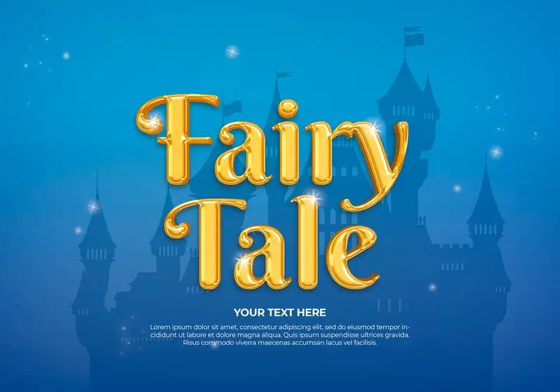 Fairy-Tale Background with Golden Text and Castle in the Background