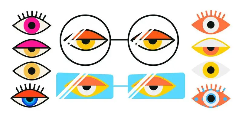 Colourful Collection of Flat Style Eye Illustration on a White Background