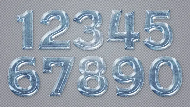 Set of Frozen Numbers on Transparent Background