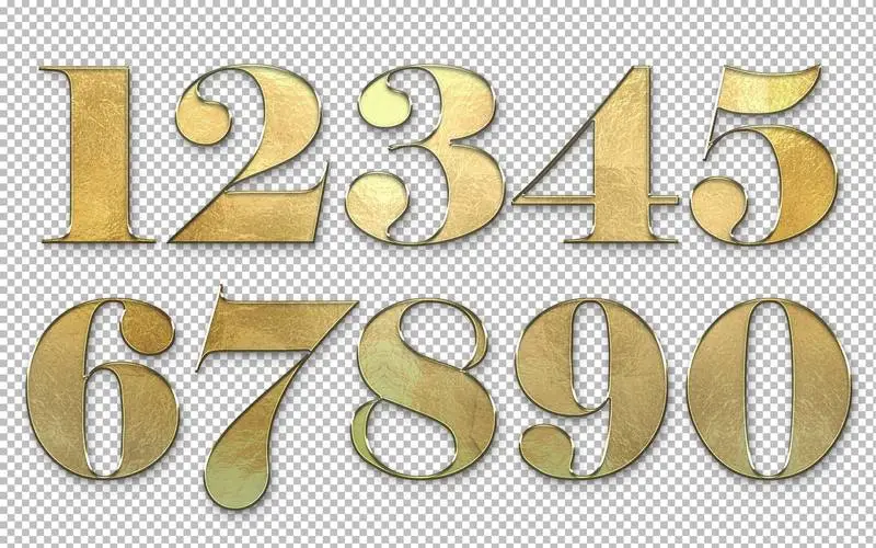 Set of Golden Style Numbers on Transparent Background