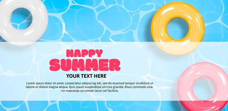 Banner with Coloured Floats on Swimming Pool for Summer