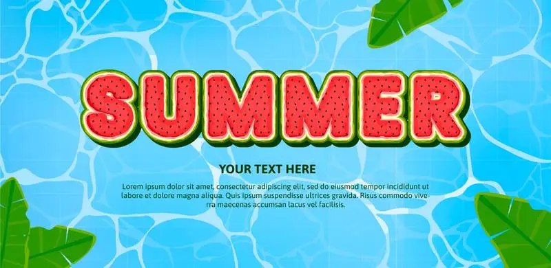 Banner with Watermelon Text over Swimming Pool for Summer