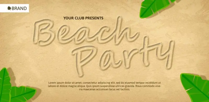 Banner with Text on Beach Sand for Party with Tropical Leaves