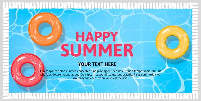 Summer Banner on Swimming Pool Illustration with Floats