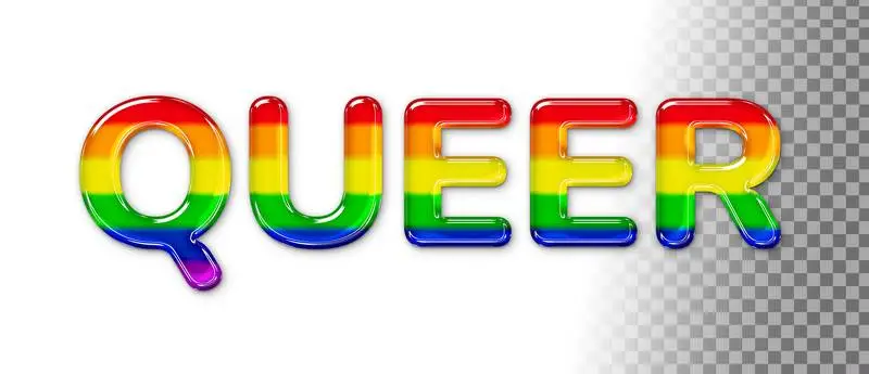 Banner with Queer Word with Bright Rainbow on Transparent Background