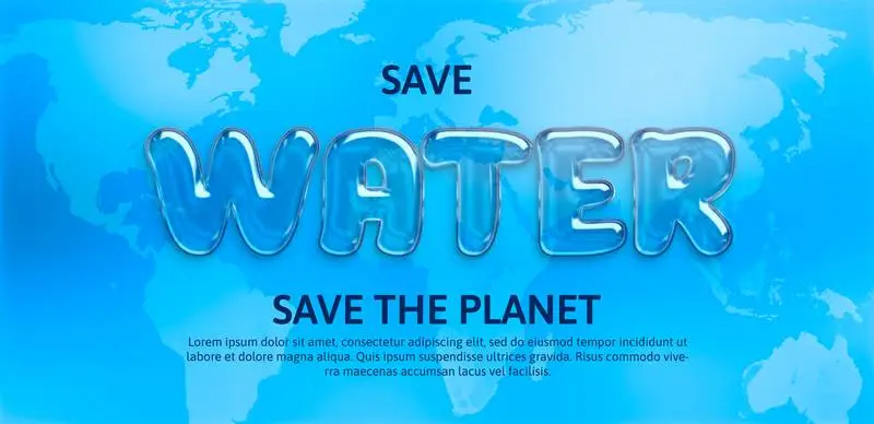 Banner to Save the Planet with Water Text on Blue Map