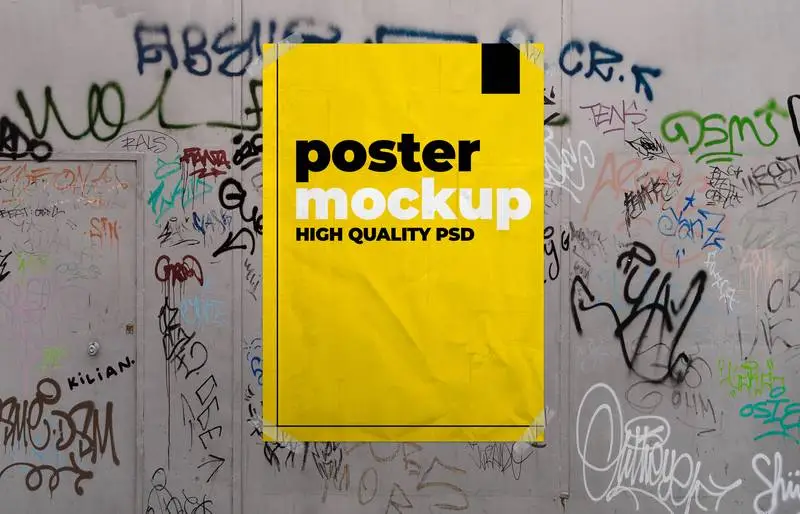 Mockup of Poster on a Grunge Wall