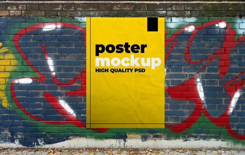 Mockup of Poster on Graffiti Wall