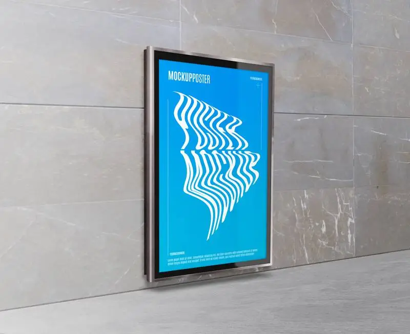 Mockup of Screen on Stone Tiled Wall in a Bright Room