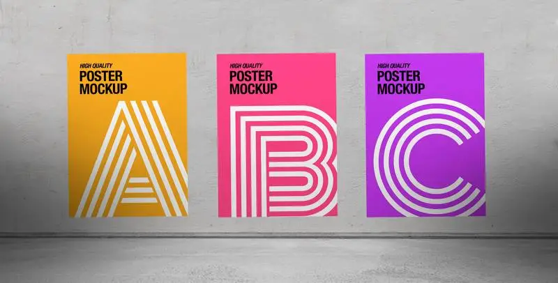 Mockup of Pack of Poster on Textured Wall in Grey Room