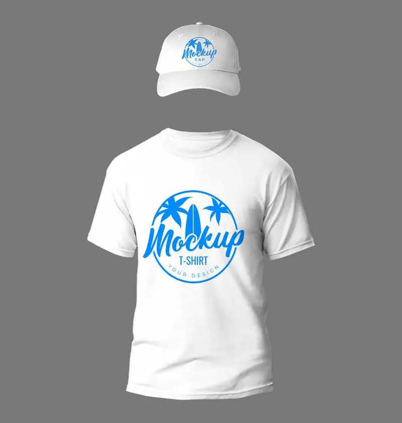 Mockup of White T-Shirt and Cap Pack on Transparent Background