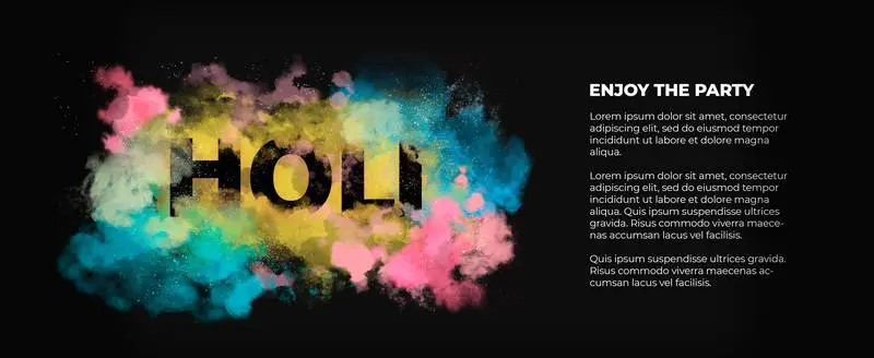 Holi Banner with Coloured Powder on a Black Background