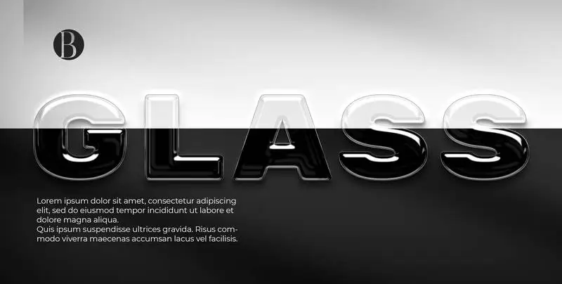 Transparent Banner with the Word Glass on a Black and White Background