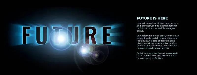 Banner with Word Future with Reflections and Lights on a Black Background