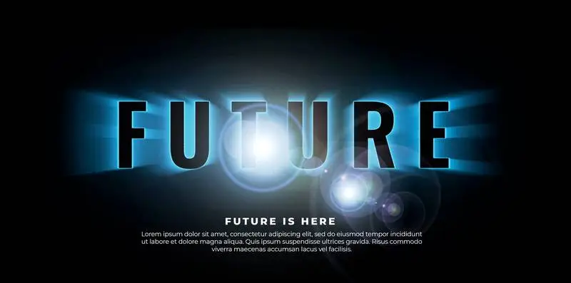 Future Banner with Word with Reflections and Lights on a Black Background