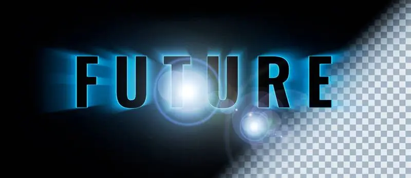 Future Word with Reflections and Lights on a Transparent Background