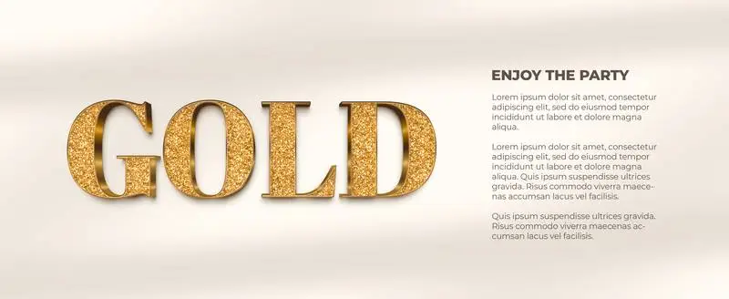 Banner with Gold Word Gold on a Background with Shadows